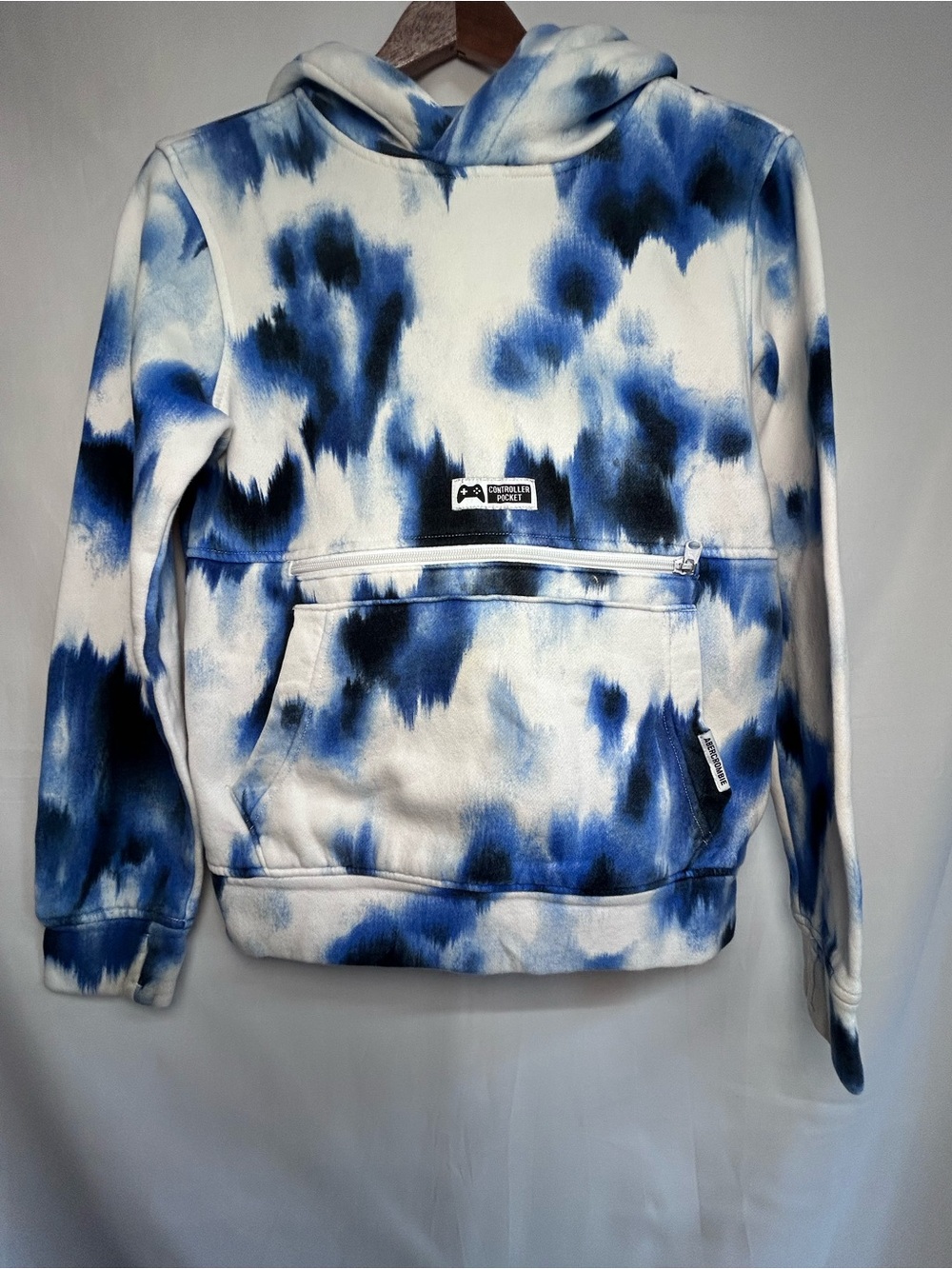 abercrombie kids Blue & White Tie-Dye Gamer Controller Pocket Hoodie Size 11/12